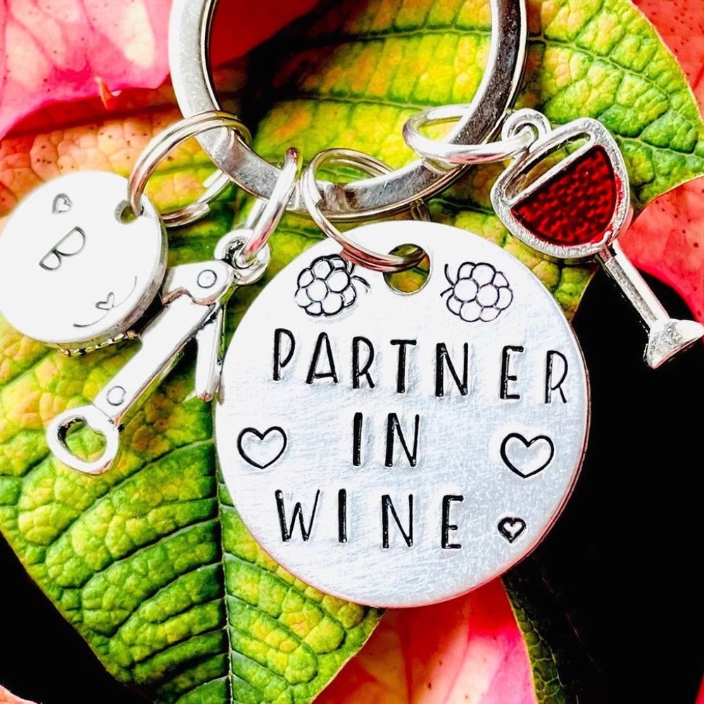 Partner In Wine - Wine Keychain - Hand Stamped Keychain - Wine Gifts - Wine Time